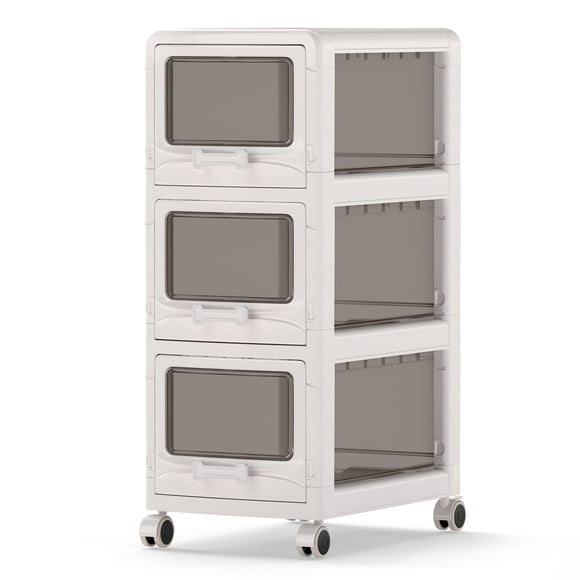 Gymax 3-Tier Plastic Drawer Storage Organizer w/3 Drawers & Lockable Wheels for Home