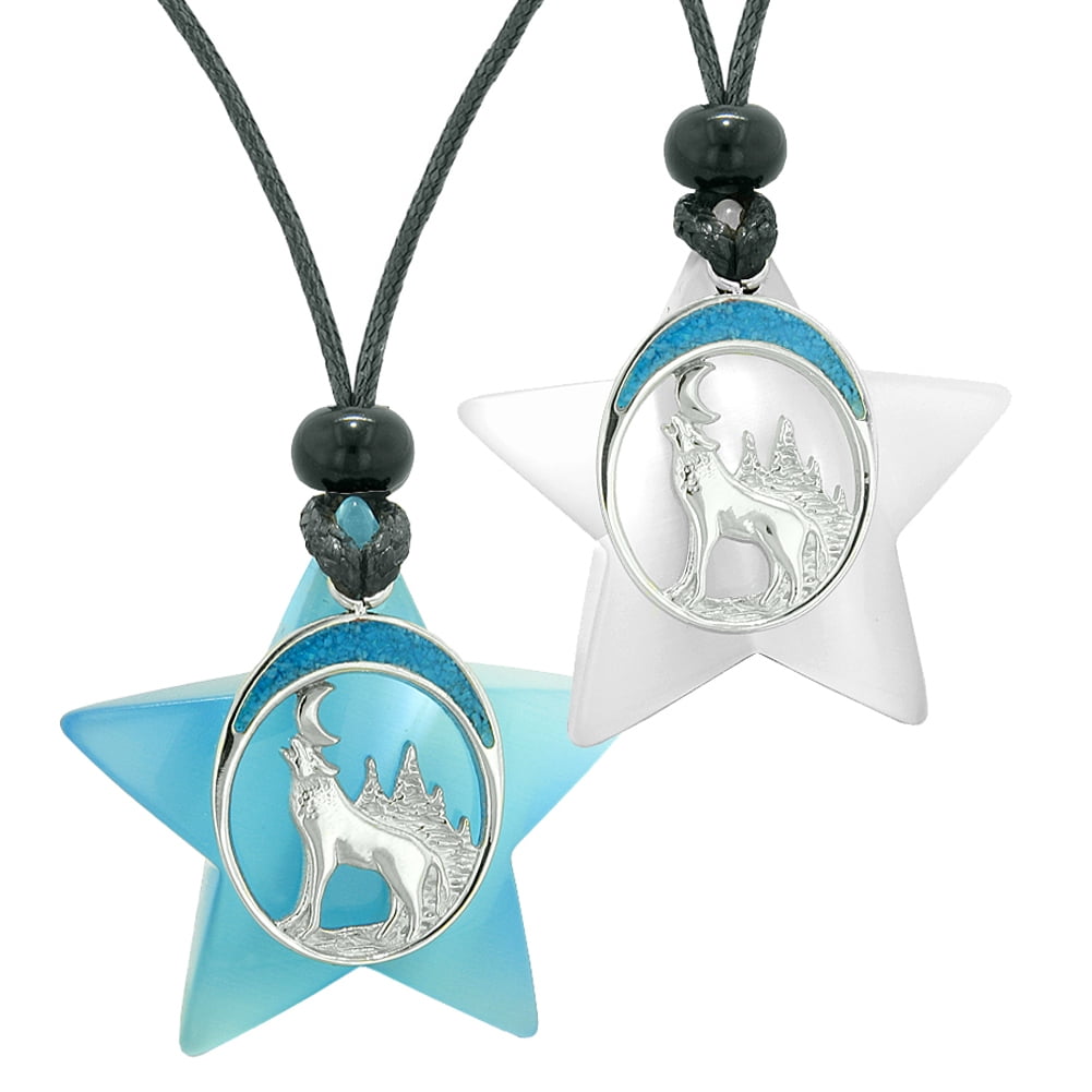 Howling Wolf Wild Moon Protection Amulets Love Couples or Best Friends Necklaces