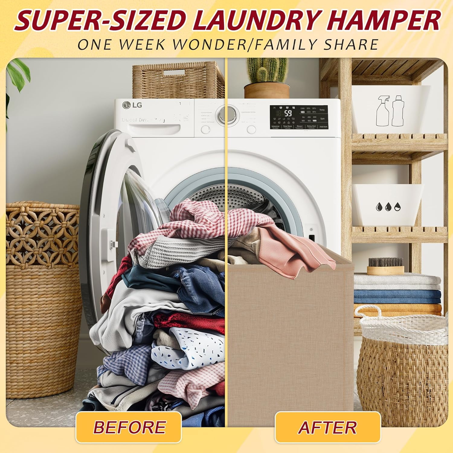 Uni 195L Laundry Hamper 3 Section,Large Laundry Hamper with Lid,Dirty Clothes Hamper with 3 Inner Bags,Collapsible Laundry Basket Organizer for Laundry Room,Bedroom,Laundry Sorter Hamper 3Compartment