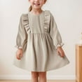 thumbnail image 2 of Toddler Dresses Baby Girls' Dresses Toddler Dress Long Sleeve Baby Little Girls Dresses Ruffle Fall Winter Dresses for Girls Casual Party Birthday Dress Khaki 5 Years, 2 of 9