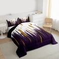 thumbnail image 3 of Manfei Abstract Oil Painting Bedding Comforter Set 2pcs, Purple Gold Ombre Twin Comforter Sets, Watercolor Brush Strokes Bedding Set, Super Cozy Room Decor, 3 of 8