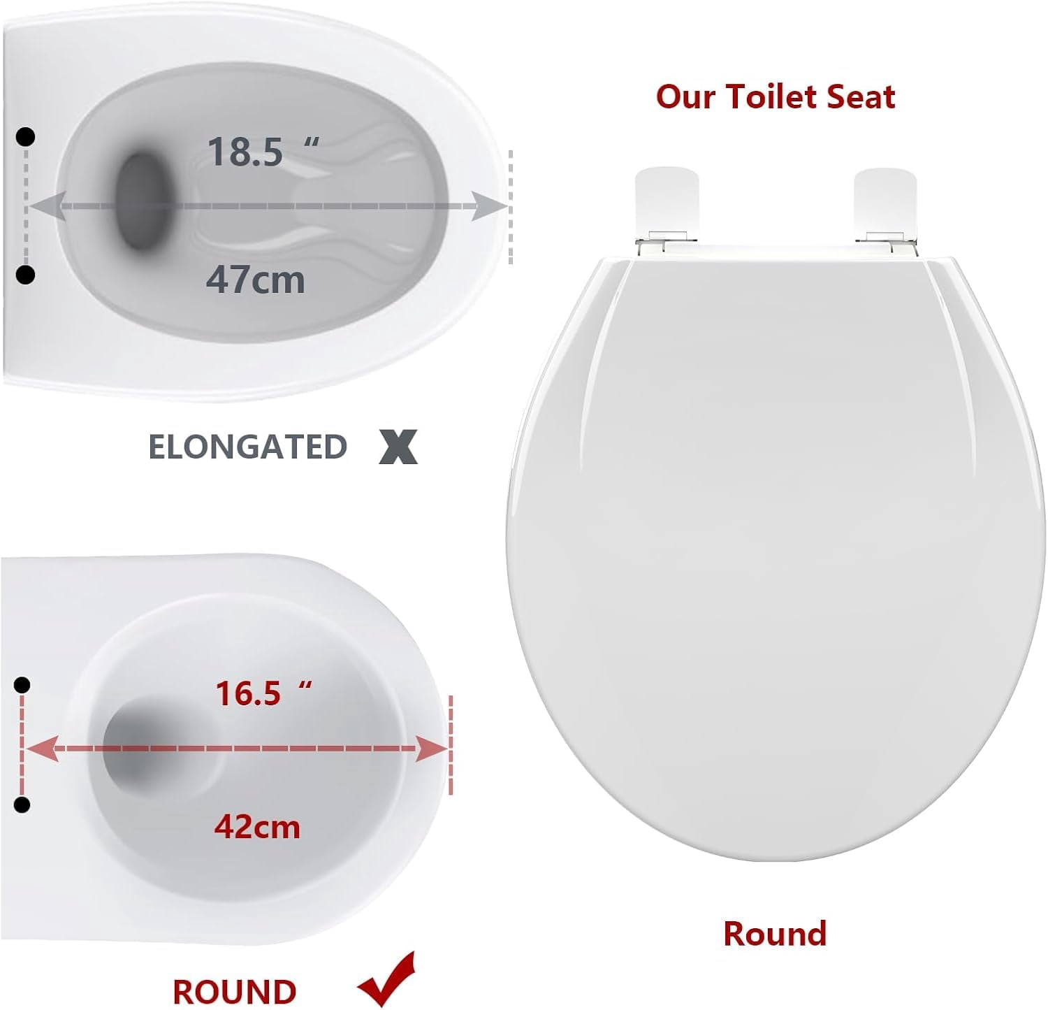 Soft Close Commercial Toilet Seat - Heavy Duty Plastic, Quick-Release Hinges, All-purpose Fit, Mark-Resistant, Easy Install & Clean, 17" Round, F2040 American Standard, 2 Pack, White