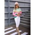 thumbnail image 6 of Women'S Casual Crew Neck Ribbed Sweater Pullover Fall Long Sleeve Print Fair Sweater Top Casual Loose Sweater Pink XL, 6 of 9
