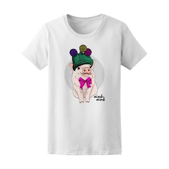 Pig With Green Knitted Hat Tee Women's -Image by Shutterstock