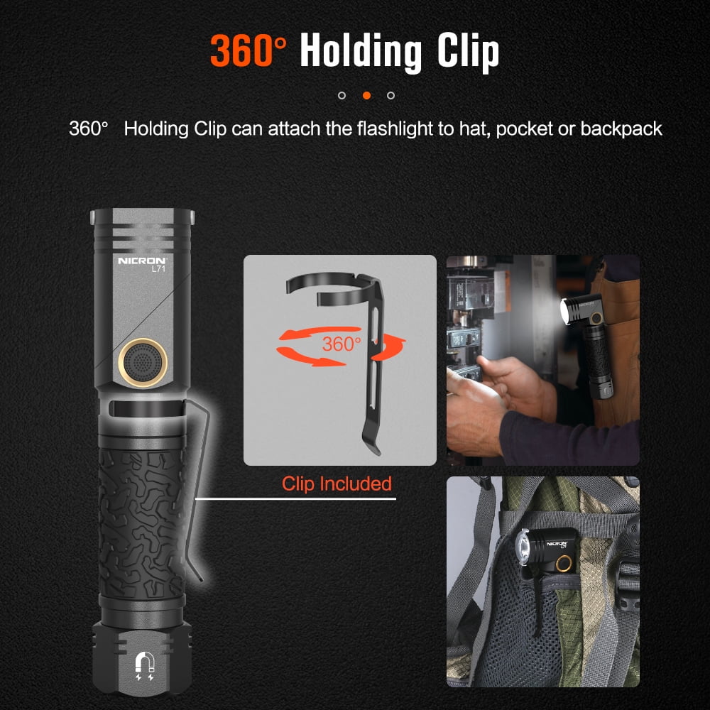 NICRON L71 Flashlight, 1800 High Lumens Super Bright Rechargeable Flashlight for Outdoor Camping Emergency