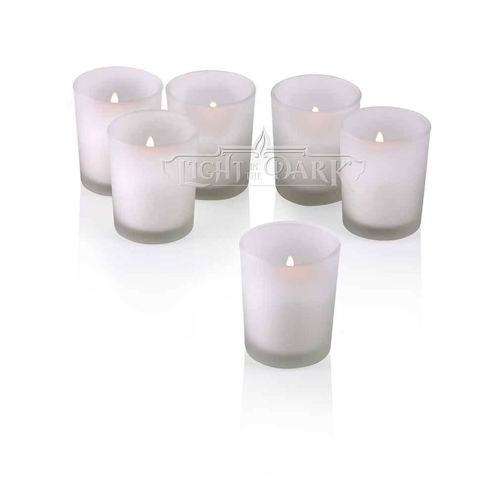 White Frosted Glass Round Votive Candle Holders With Citronella Yellow