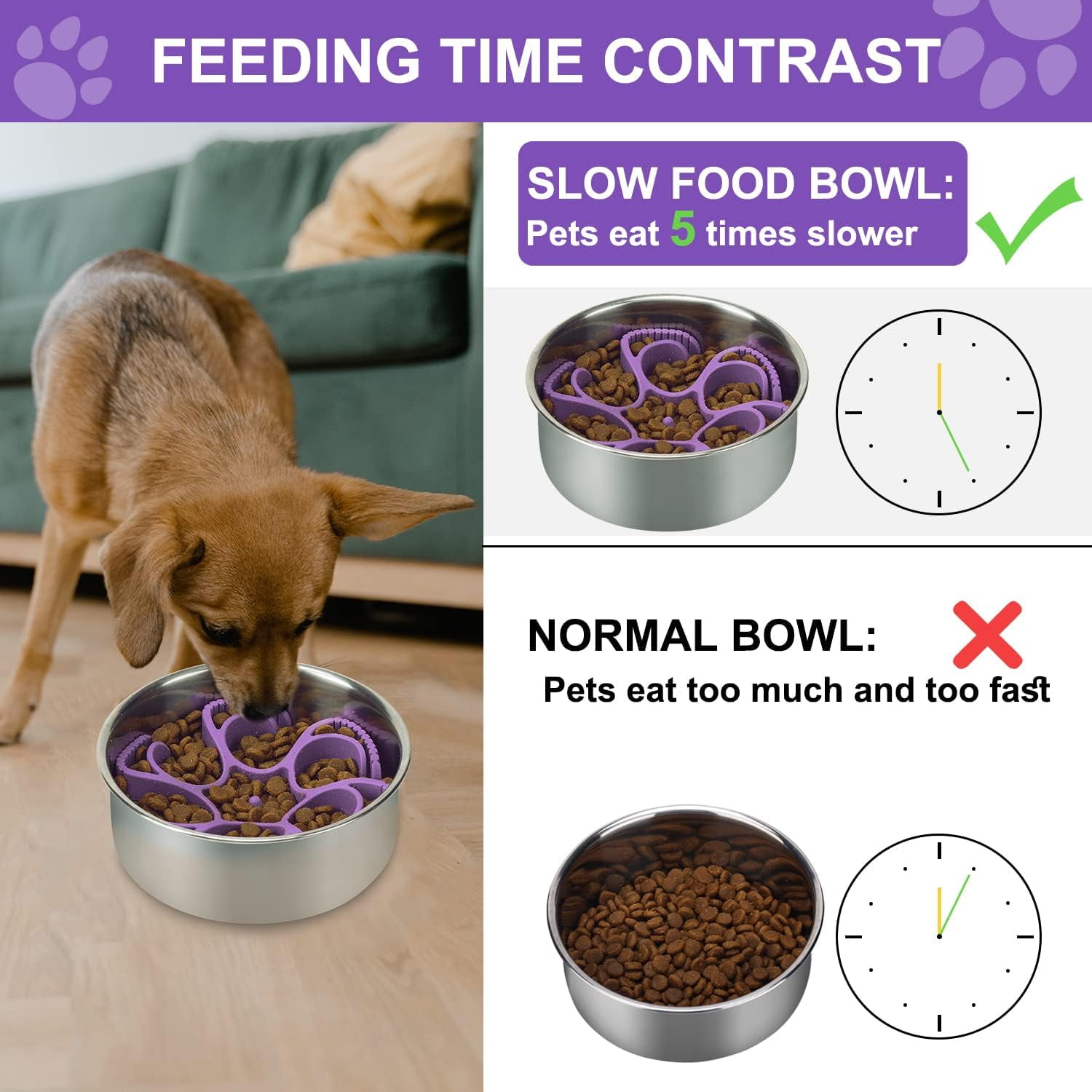 Dog Slow Feeder Bowls Silicone Spiral Pet Food Feeder Insert to Slow Down Eating for Large Medium Small Breed Dogs Perfect with Stainless Steel Glass Ceramic Pet Bowls (Purple)