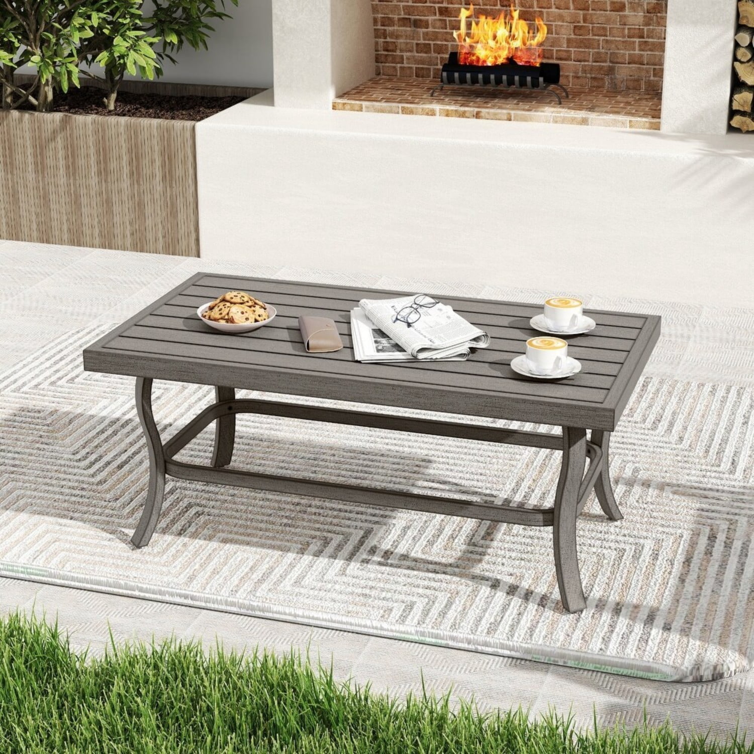 Outdoor Patio Coffee Table, Aluminum Rectangle Table, Weather-Resistant Center Table for Garden, Balcony, Backyard