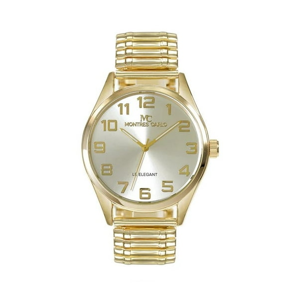40mm Montres Carlo Men's Flex Metal Band Sports Fashion Dress Analog Watch (Gold)