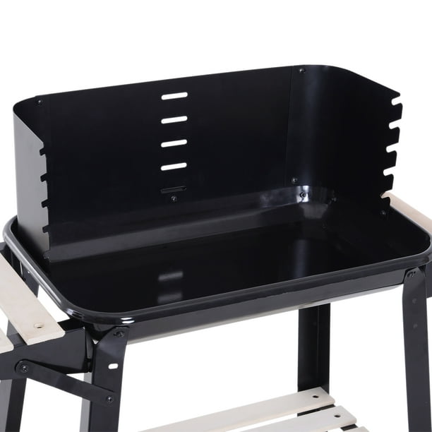 Outsunny Charcoal BBQ Grill with Adjustable Cooking Grate & Wind Shield,  Portable Barbecue Trolley with Storage Shelves and Wheels for Outdoor  Cooking 