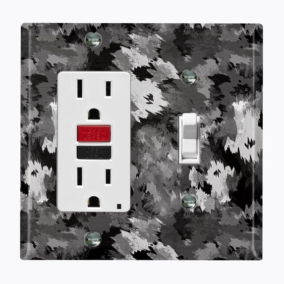 Metal Light Switch Plate Outlet Cover (Gray Artistic Camo - Single Rocker Single Toggle)