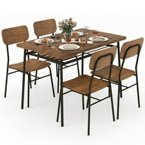 Yardi Yarda 5-Piece Table Set for 4 with Metal Frame and Storage Rack-Brown