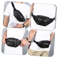 thumbnail image 5 of Black Leather Fanny Pack for Men & Women,Fashionable Multi-Pockets Waist Belt Bag for Travel Sports Hiking Cycling Fishing Running, 5 of 6