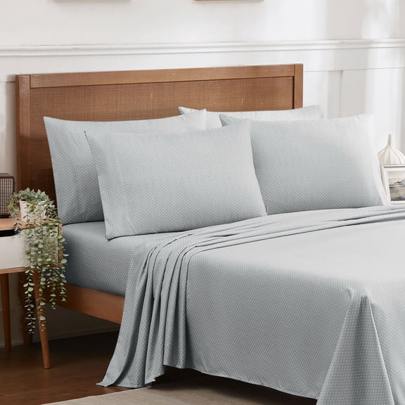 Sweet Home Collection Dot Print Sheet Set 1500 Thread Count 6 Piece Sheet Set Cal King, Gray