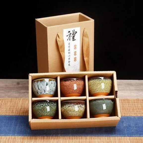 Chinese Kung Fu Tea Set, Tea Cups, Chinese Gift Set of 6 Tea Set, Small Tea Bowls for Office Friends Family Business