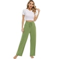 thumbnail image 3 of Womens High Waist Pajama Pants Sleepwear,Drawstring Elastic Waisted Pajamas Bottoms Comfy Solid Loungewear Sweatpants,Straight Leg Crinkled Pj Pants,S-XXL Green, 3 of 7