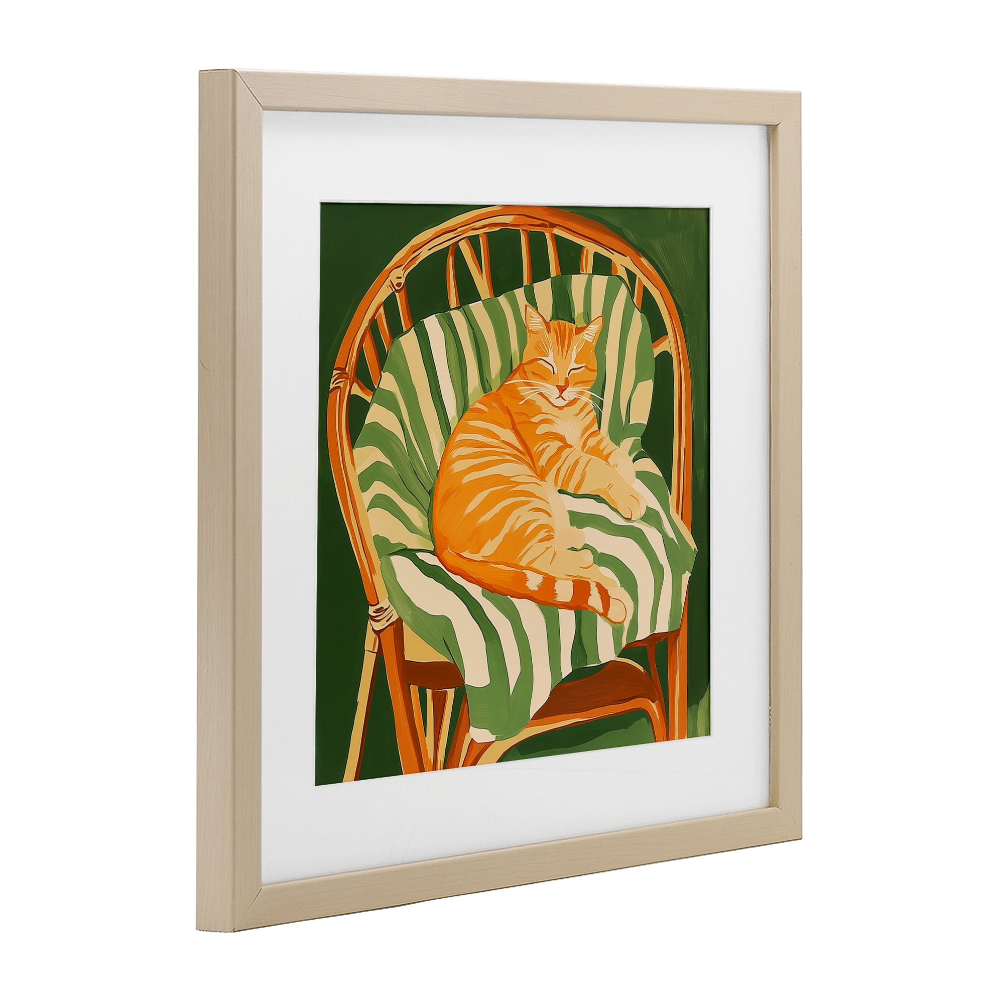 Stupell Industries Cat In Rattan Chair Birch Framed Print Under Glass, design by Walker Noble