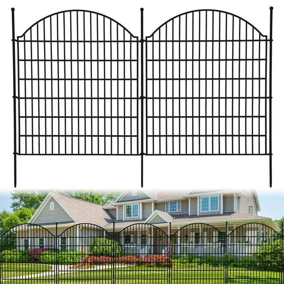 Clôture Décorative de Jardin, 15 Panneaux Clôture Décorative Sans Creusage pour Extérieur, Cour, Patio, 32 Po(H) X 36 Pi(L) Barrière pour Animaux Panneau en Fil Métallique Antirouille, Clôture Temporaire pour Chien - Courbée