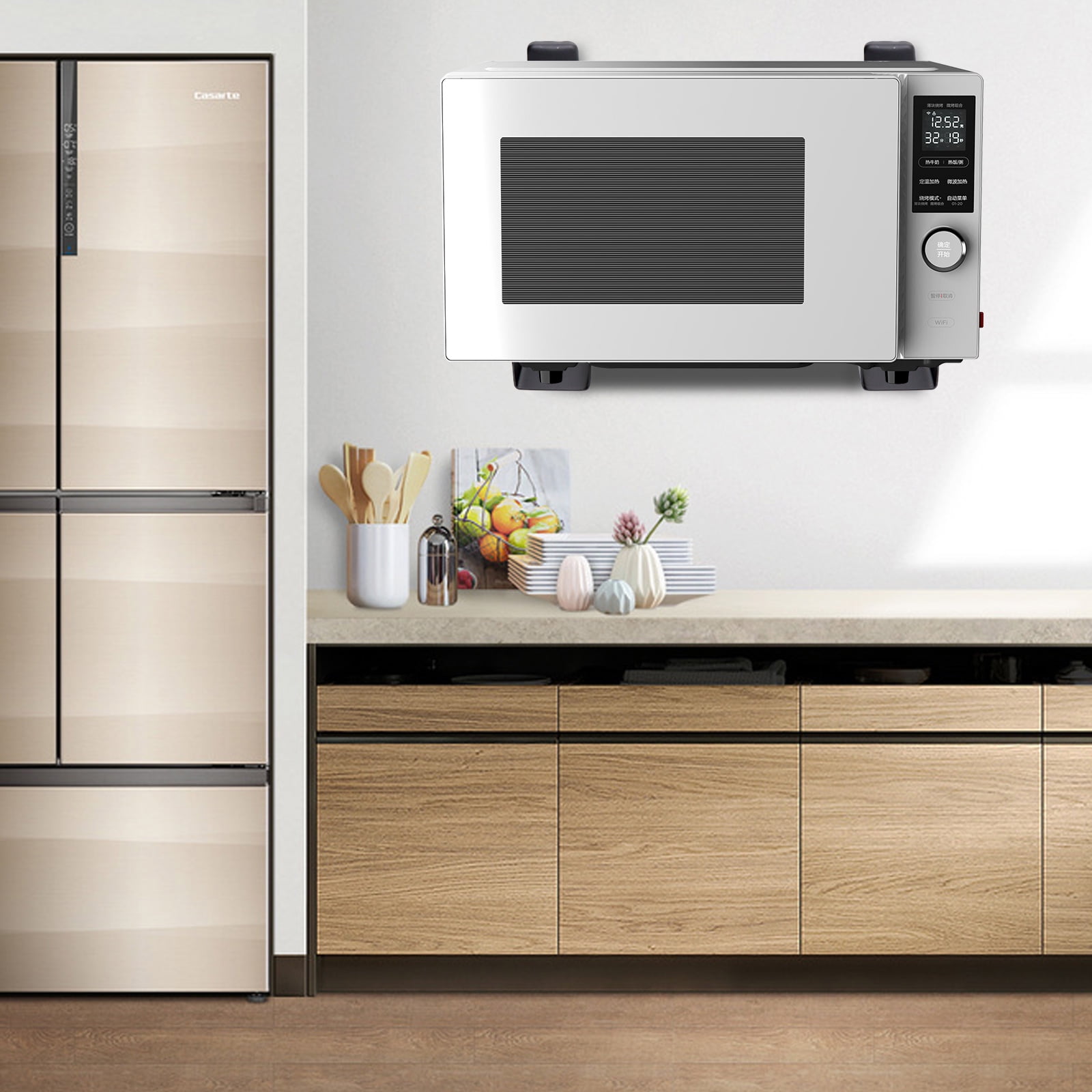 Wall Mounted Microwave Bracket, Foldable Stainless Steel Shelf, 1 Pair of Microwave Brackets For Ceramic Tiles, Marble, Solid Wood, And Cement Walls.