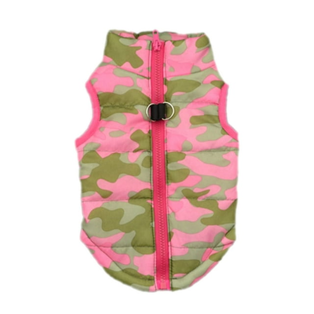 Abrigo con arnés Billuyoard para perros ropa acolchada de invierno camuflaje rosa S
