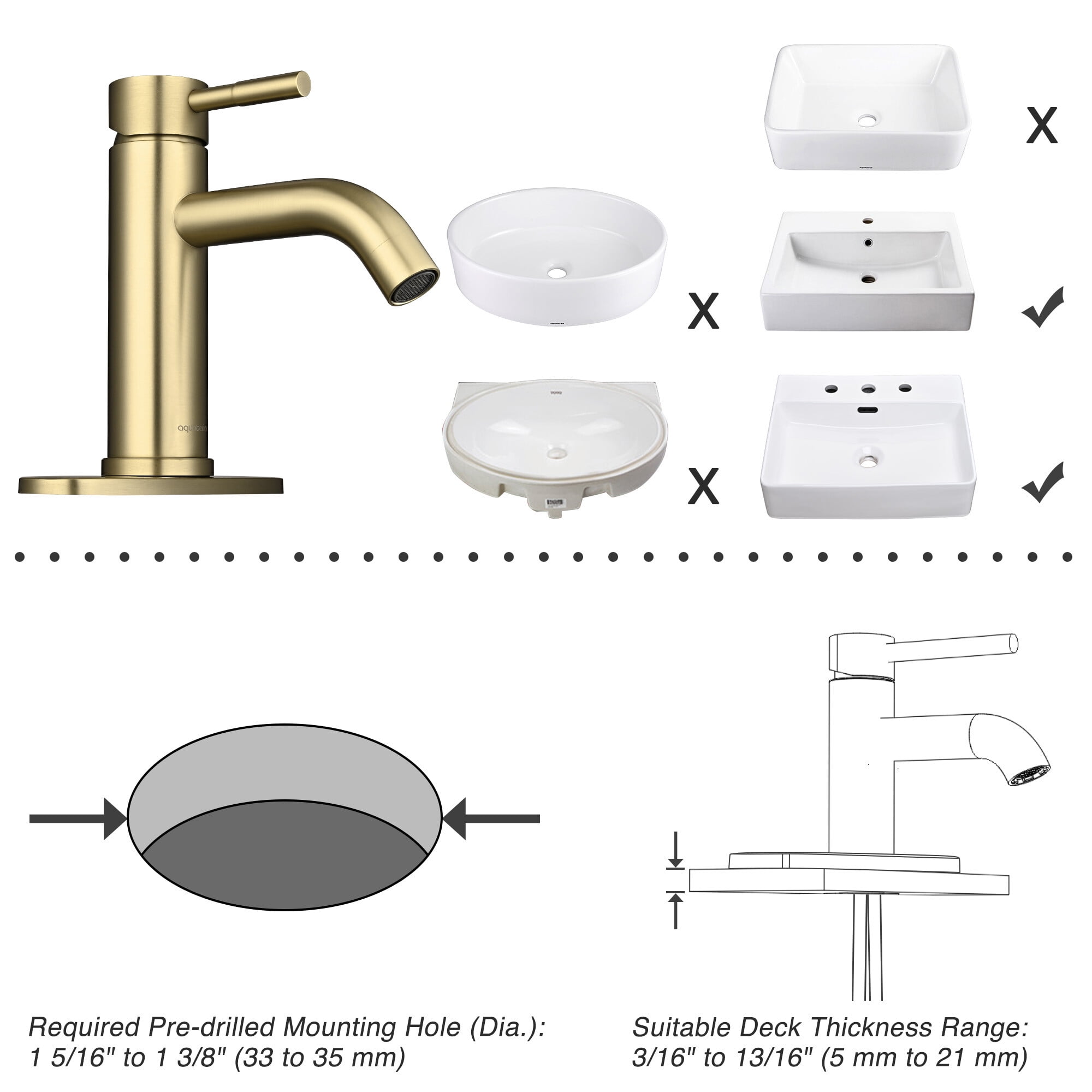 Aquaterior Single Handle Bathroom Vessel Faucet Mixer Tap with Pop-up Drain