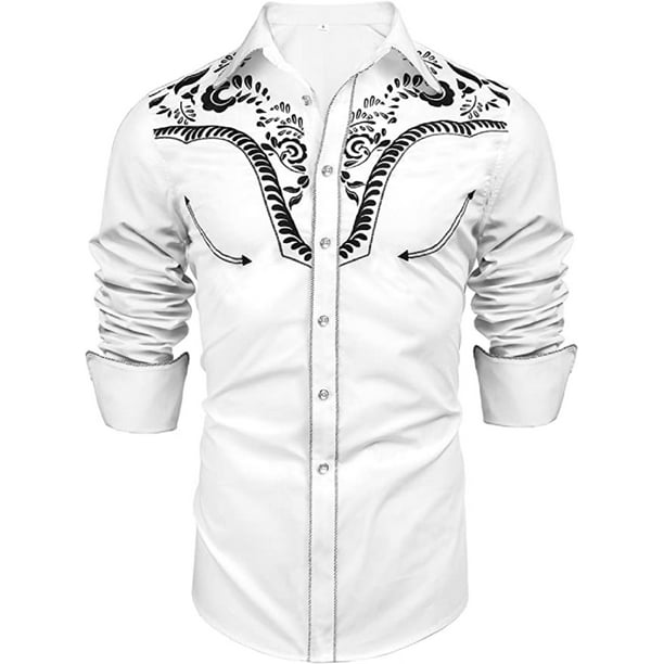 Daupanzees Slim Fit Shirts for Men Button Down Long Sleeve Embroidery