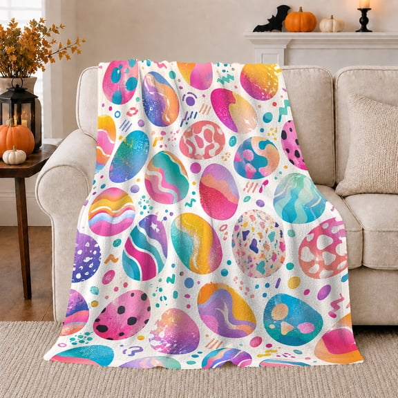 Abstract Hand-Painted Watercolor Egg Motif, Festive autumn celebration Scene, Warm Flannel Blanket for Living Room and Family Room, Art Lovers autumn celebration Gift, Festive Home Decor