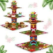 3 Tier Hawaiian Cupcake Stand Tiki Torch Cupcake Holder Luau Theme Cake Holder Decorations Tropical Cake Dessert Holder for Summer Pool Beach Birthday Party Supplies