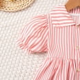 thumbnail image 6 of Little Girls Summer Striped Dress Puff Sleeve Ruffle Collared Dress Semi Formal Casual Cute Toddler Clothes Pink, 5 Years, 6 of 7