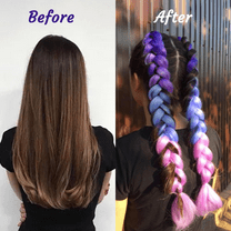 Blue Pink Braids Hair Extensions with Elastic Tie, Straight Circular Braided Wig for Women , 26 Inch