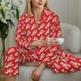 thumbnail image 6 of Salouo Retro Lobsters Pattern Women's Pajamas Set Long Sleeve Button Down Sleepwear Soft Pj Lounge Sets for women 2 Piece Pjs Set with Long Pants-Medium, 6 of 7