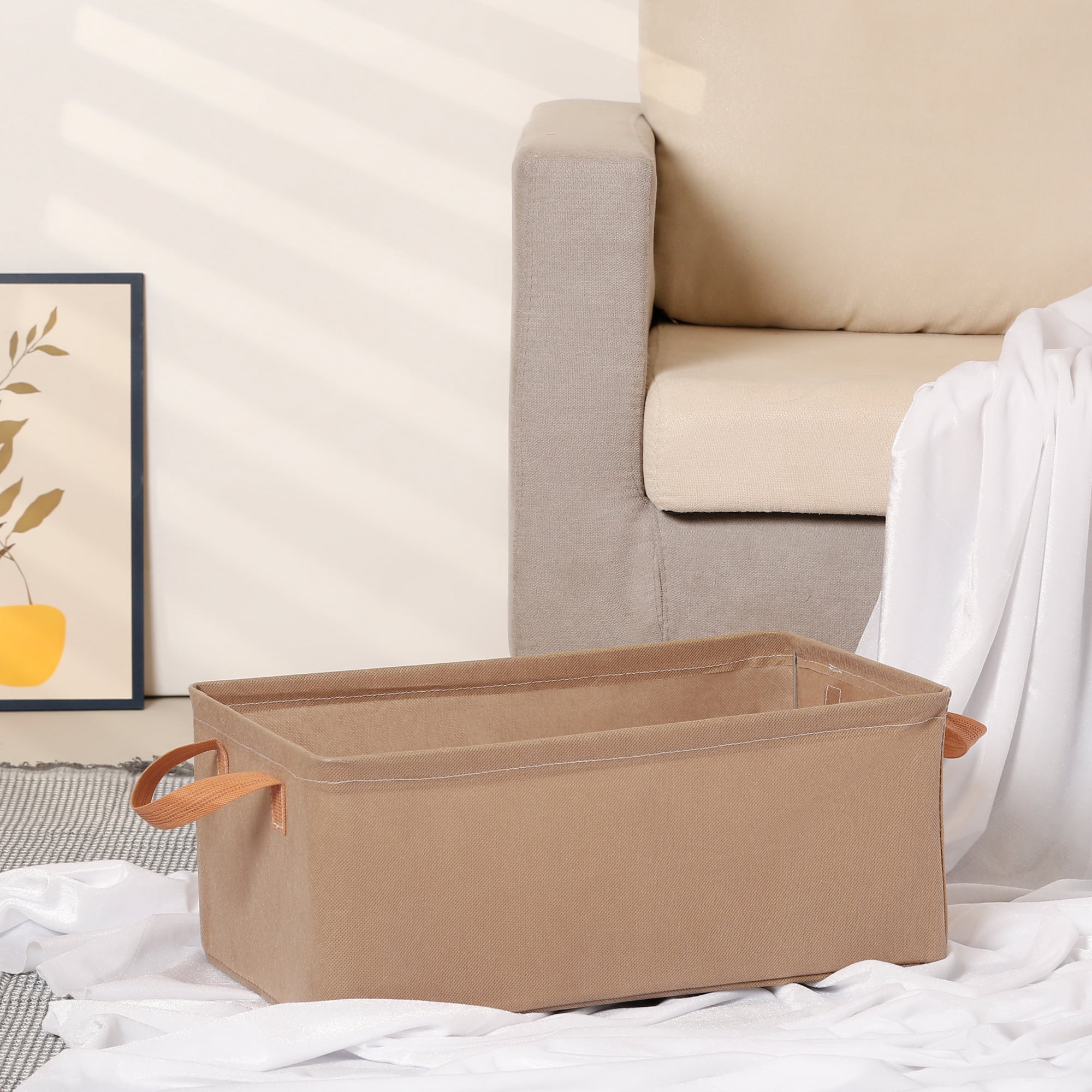 Unique Bargains Storage Bin with Handles for Shelves 1 Pack Basket Khaki