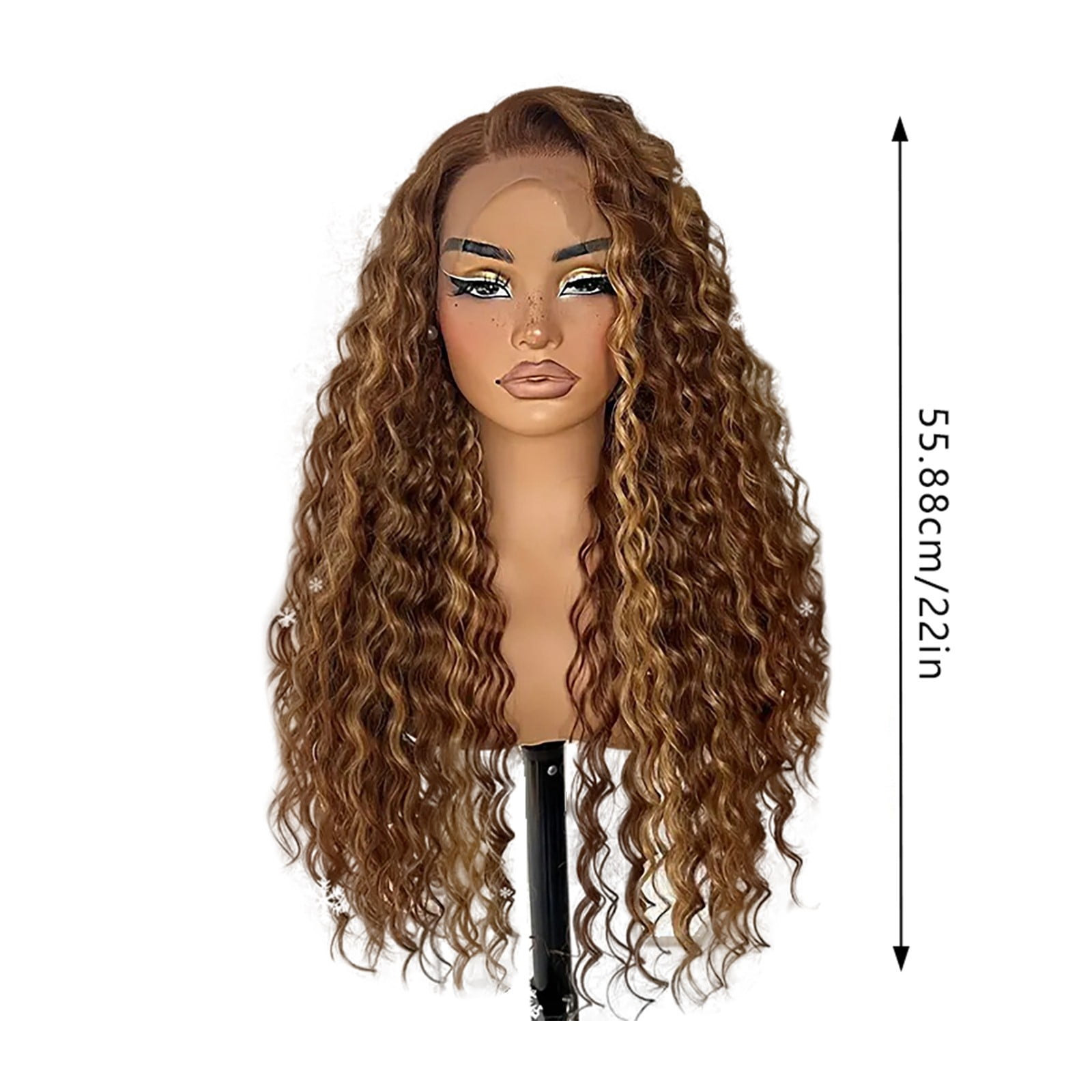 Yoofe Wigs Human Hair,Front Lace Wig Front Lace Wig Women's Highlighted Gradient Wave Long Curly Hair Piano Color Wig Wave Wigs for Women Natural Color 1Pc,13.78In