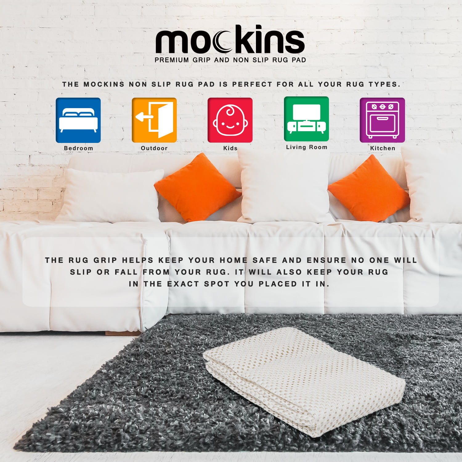 Mockins Premium Grip and Non Slip Rug Pad 8 x 10 feet Area Rug Pad 