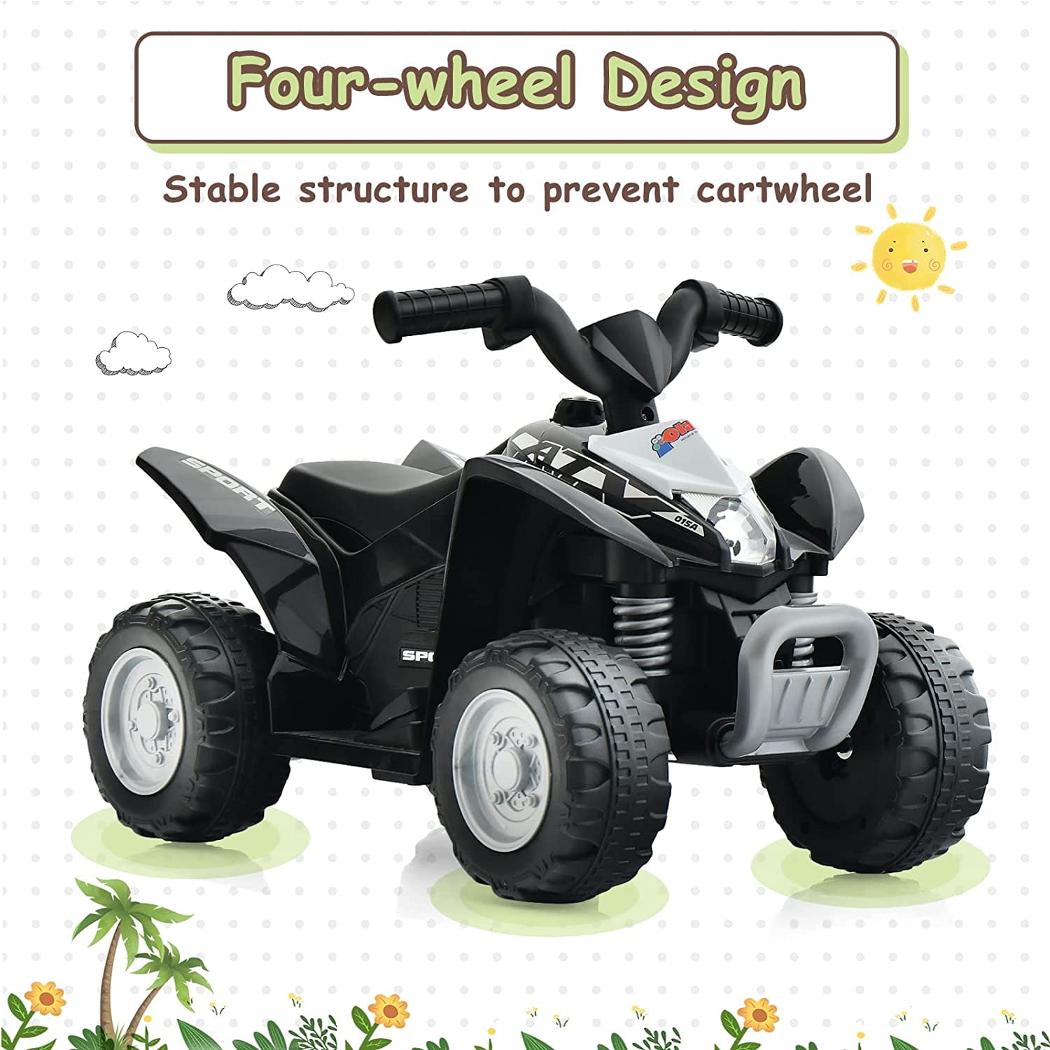 OLAKIDS Kids Ride On ATV, 6V Electric Vehicle for Toddlers, 4 Wheeler Battery Powered Motorized Quad Toy Car for Boys Girls with LED Lights, Horn (Black)