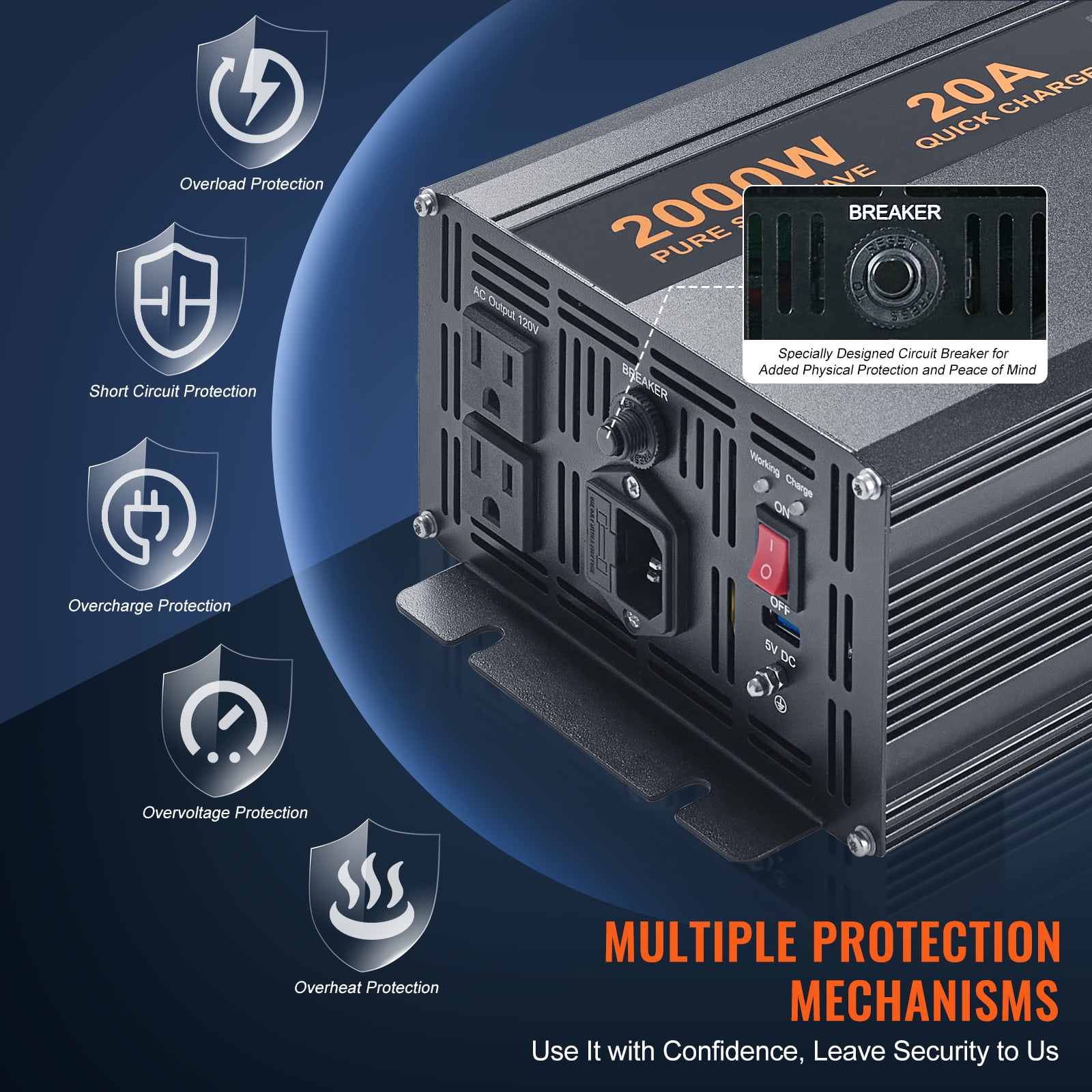 KFFKFF 2000W Sump Pump Battery Backup System Inverter LCD Emergency Power Outage