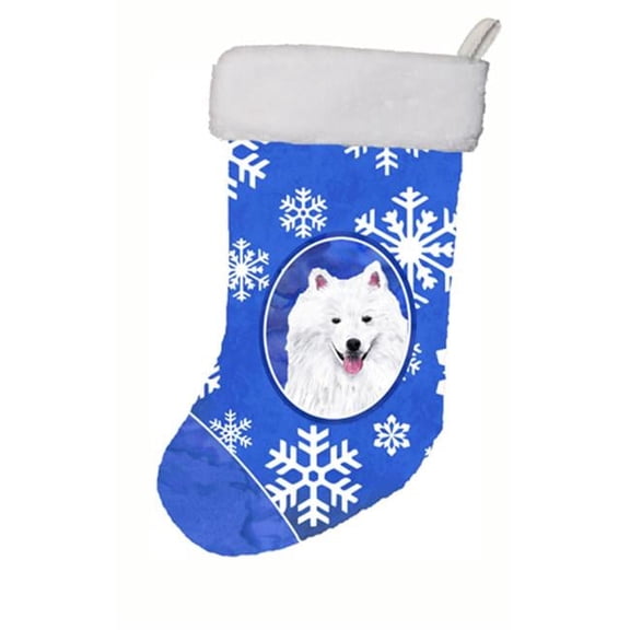 11 x 18 in. American Eskimo Winter Snowflakes Christmas Stocking