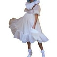 thumbnail image 1 of Women Summer Puffy Tulle Princess Dress Solid Color Square Neck Short Sleeve Ruffle Hem A-Line Dress Plus Size, 1 of 6