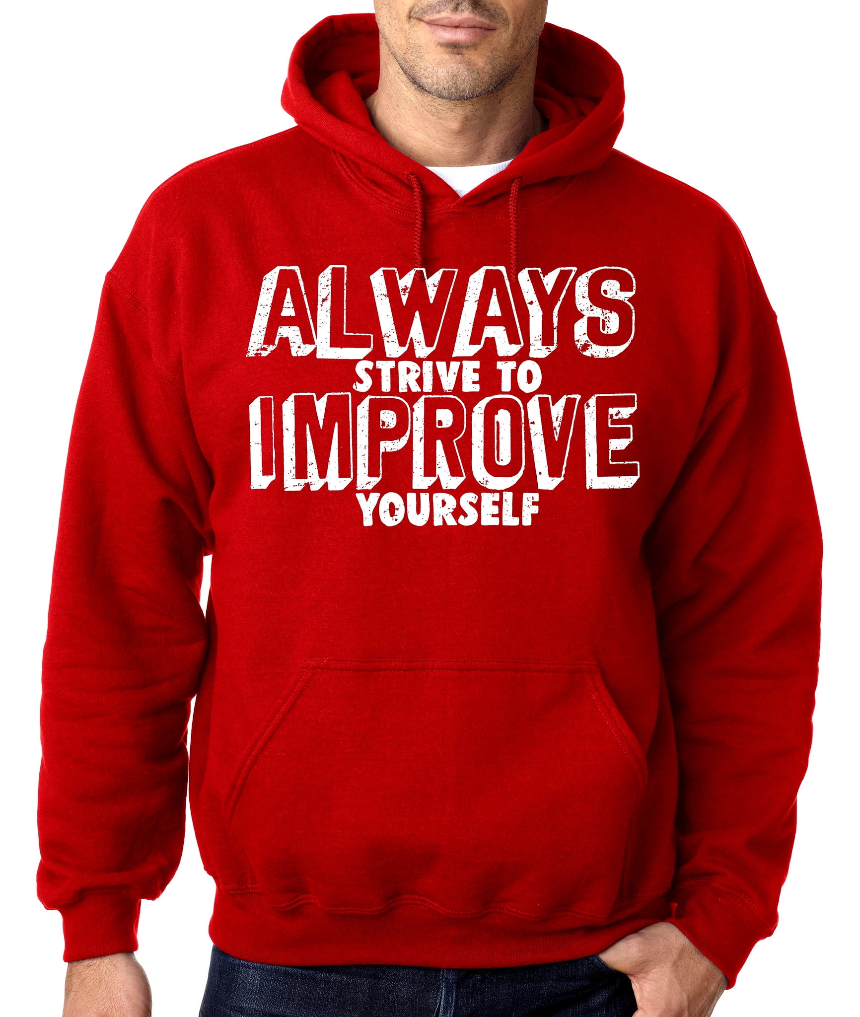 Men's Always Strive To Improve Red Pullover Hoodie Sweater Large Red