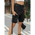 thumbnail image 5 of Women'S Y2K Baggy with Multi Pockets Bermuda Wide Leg Knee Length Long Jean Shorts Streetwear Jorts Black Grey L, 5 of 9