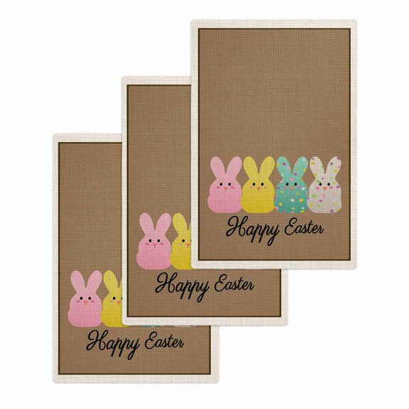 Easter Kitchen Dish Towels for Drying Dishes Set of 3, Colorful Bunny Spring Cartoon Cute Rabbits Brown Waffle Weave Microfiber Hand Tea Bathroom Towels Quick Dry & Absorbent Towel 15.7x23.6