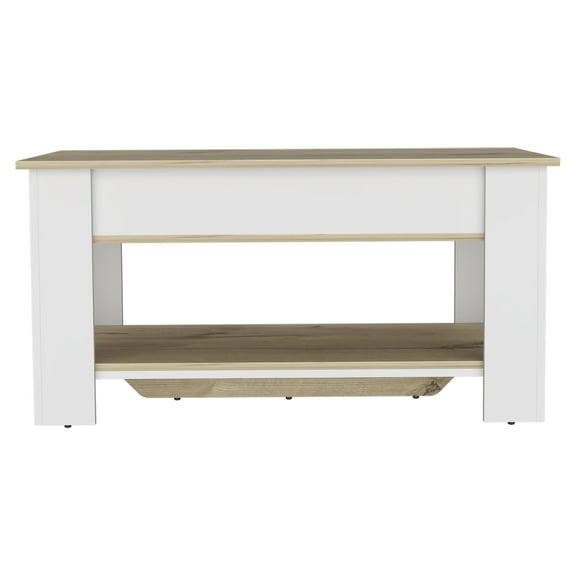 Wooden Storage Benches Storage Table Polgon, Extendable Table Shelf, Lower Shelf, Light Oak / White Finish,Indoor Storage Benches