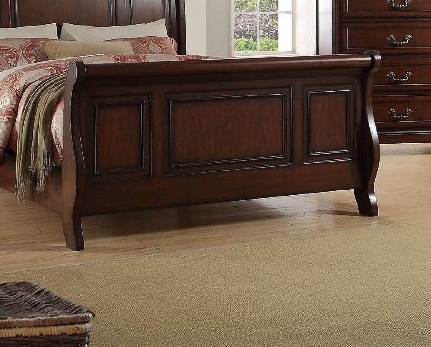 Antique Sleigh Bed Bedroom Cherry Veneer Wooden 1pc Queen Size Bed