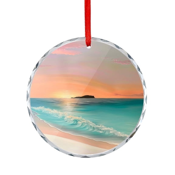 Beach Scene At Sunset Crystal Glass Ornament Tropical Nature Seascape Christmas Glass Decoration Appreciation Gifts Ornaments for Xmas Tree