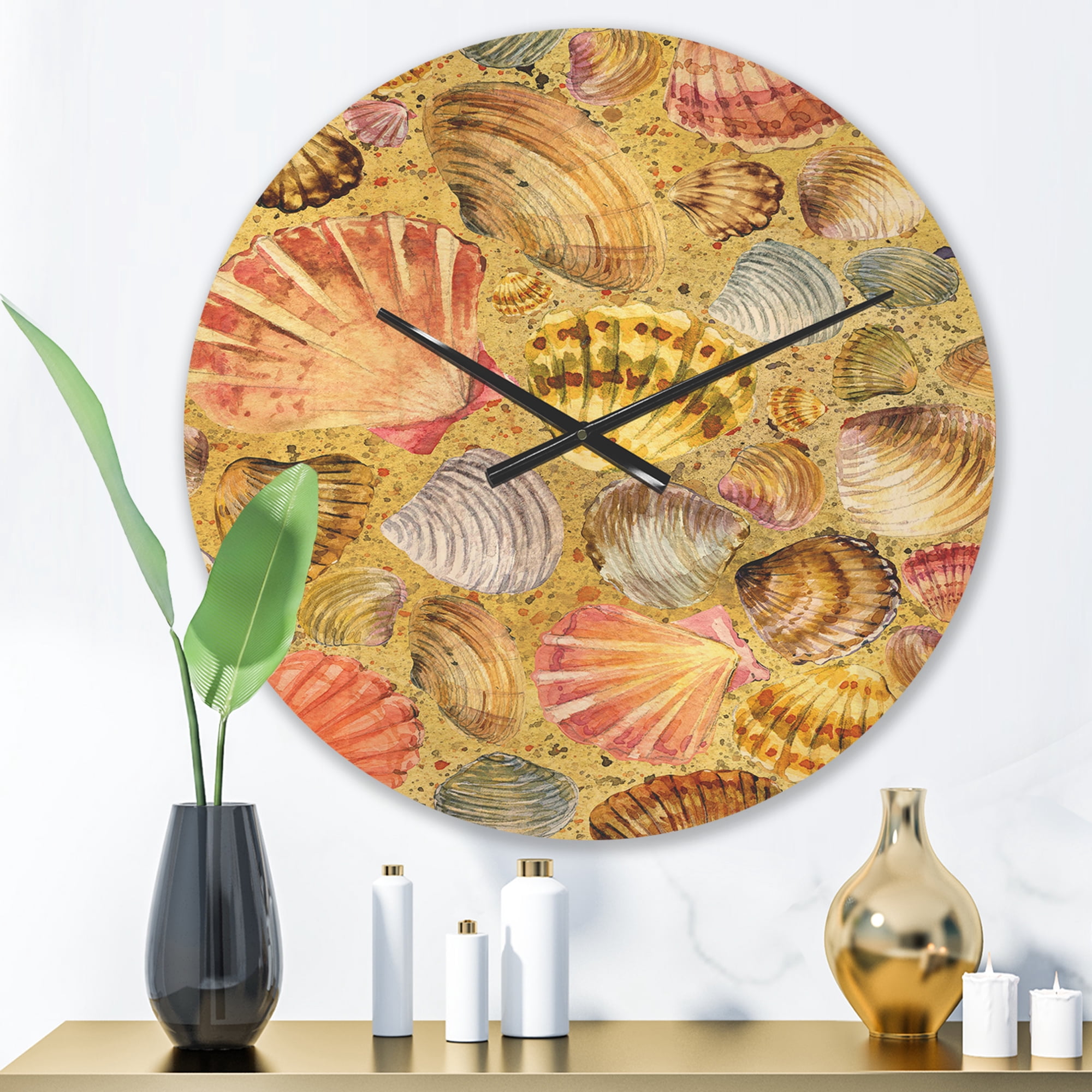 Designart 'Sea Sand and Seashell' Modern Wood Wall Clock