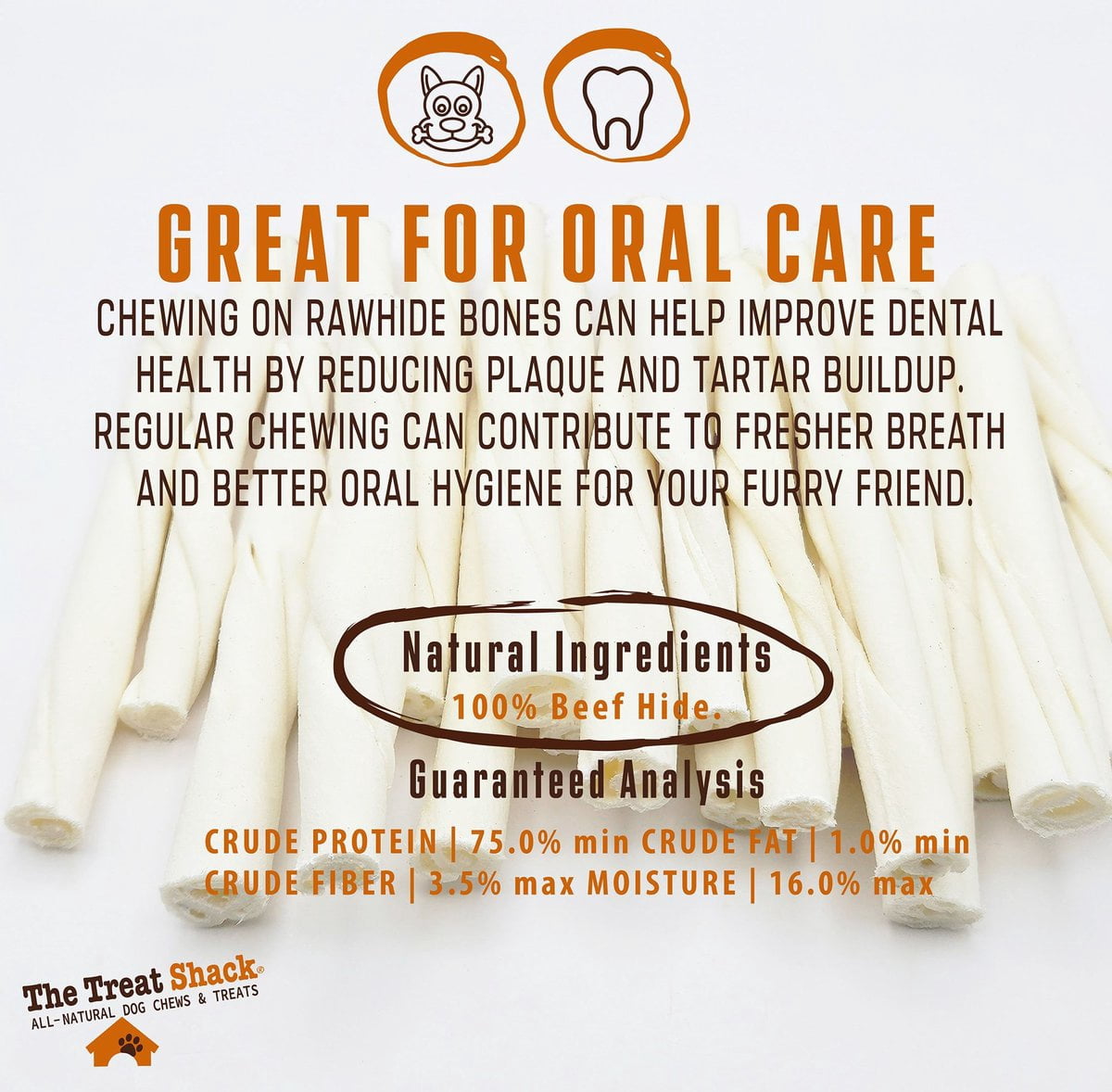 5" Premium Rawhide Twists Dog Treats, 50 count