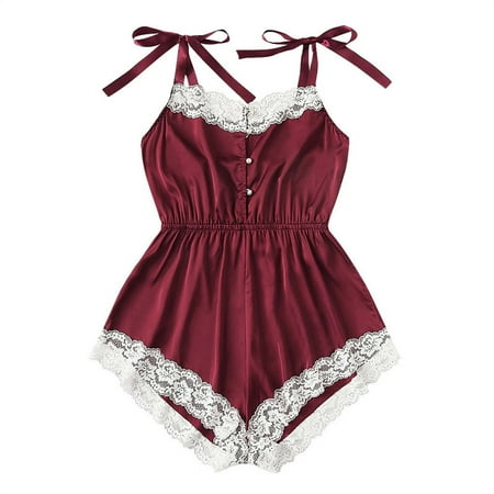 

Women Silks Satin Pajamas Comfortable Lace Trim Soft Loose Sling Nightgown New