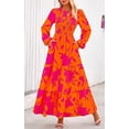 thumbnail image 4 of PRETTYGARDEN Women's Fall Dresses Long Sleeve Flowy Casual Floral Maxi Dress Crew Neck Smocked Tiered Long Dress, 4 of 7