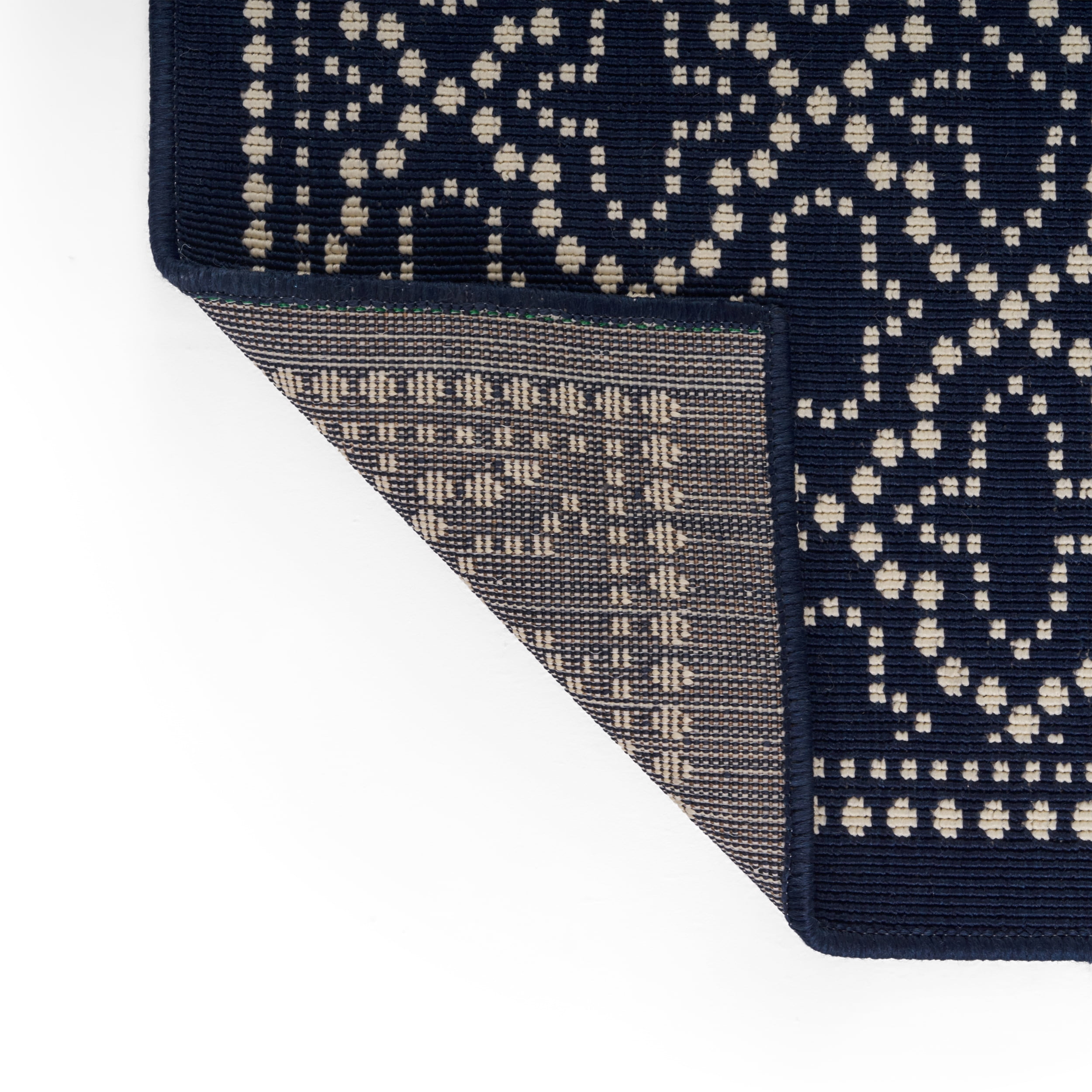 Dominga Outdoor 5'3" x 7' Border Area Rug, Navy and Ivory