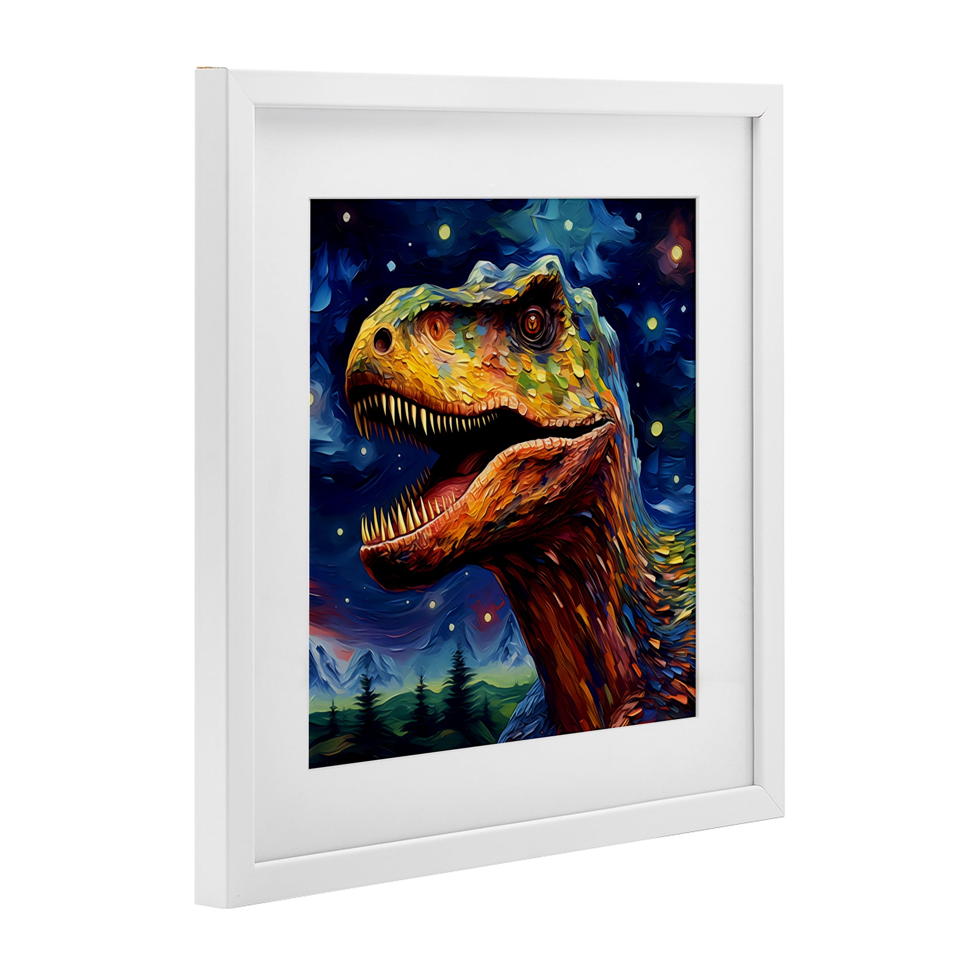 Stupell Industries Starry Sky Dinosaur White Framed Print Under Glass, design by Creative Studio
